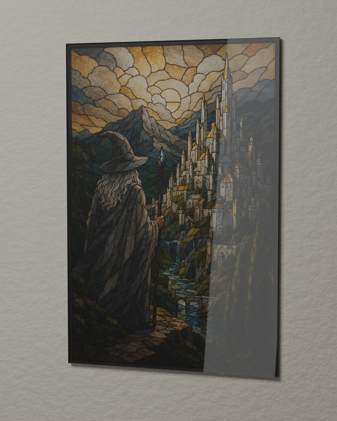 Grey Wizard - Stained Glass Wall Art Panel, Magnetic Mount - Image 2