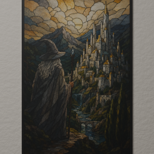 Grey Wizard - Stained Glass Wall Art Panel, Magnetic Mount
