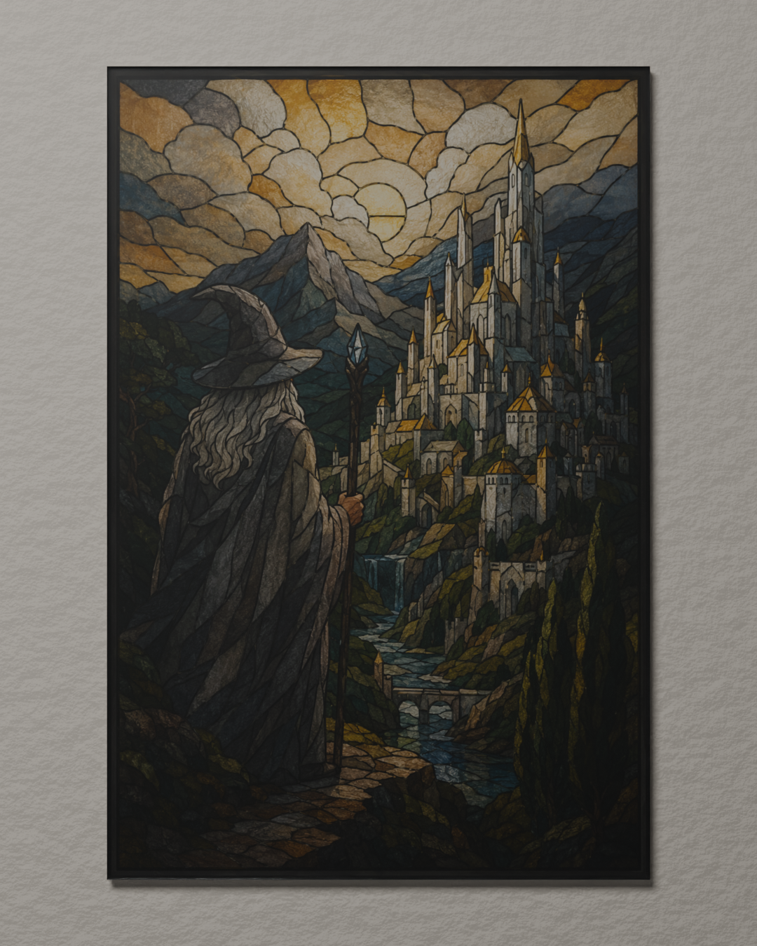 Grey Wizard - Stained Glass Wall Art Panel, Magnetic Mount